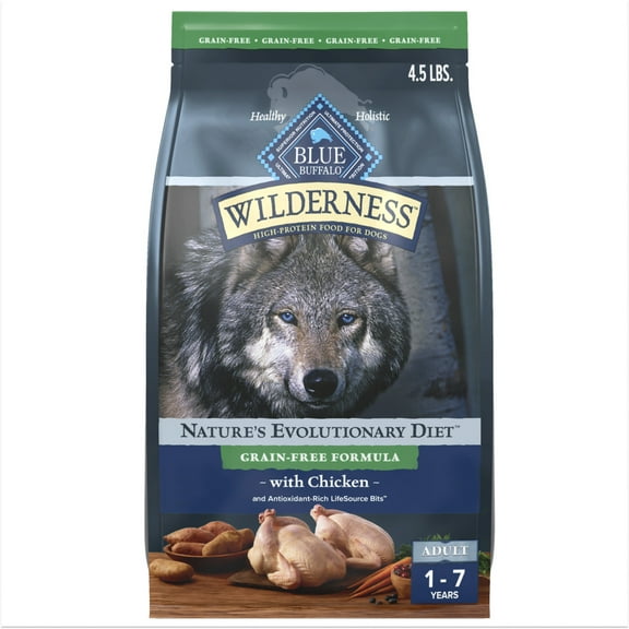Blue Buffalo Wilderness Adult High-Protein Dry Dog Food, Grain-Free, Chicken, 4.5-lb. Bag