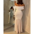 thumbnail image 4 of Foldover Off Shoulder Ruched Cinched Waist Minimalist Evening Dress Slim Fit Mermaid Hem Party Dress, 4 of 9