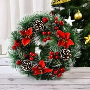 LONGRV Christmas Wreaths for Front Door Thanksgiving Day Indoor Outdoor Home Decorative Wreath With Three Red Flowers Pine Cones Fruits Leaves