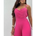 thumbnail image 5 of CHICME Jumpsuits for Women V Neck Spaghetti Strap Wide Leg Pleated Pants Summer Cami Overalls Hot Pink-L, 5 of 9