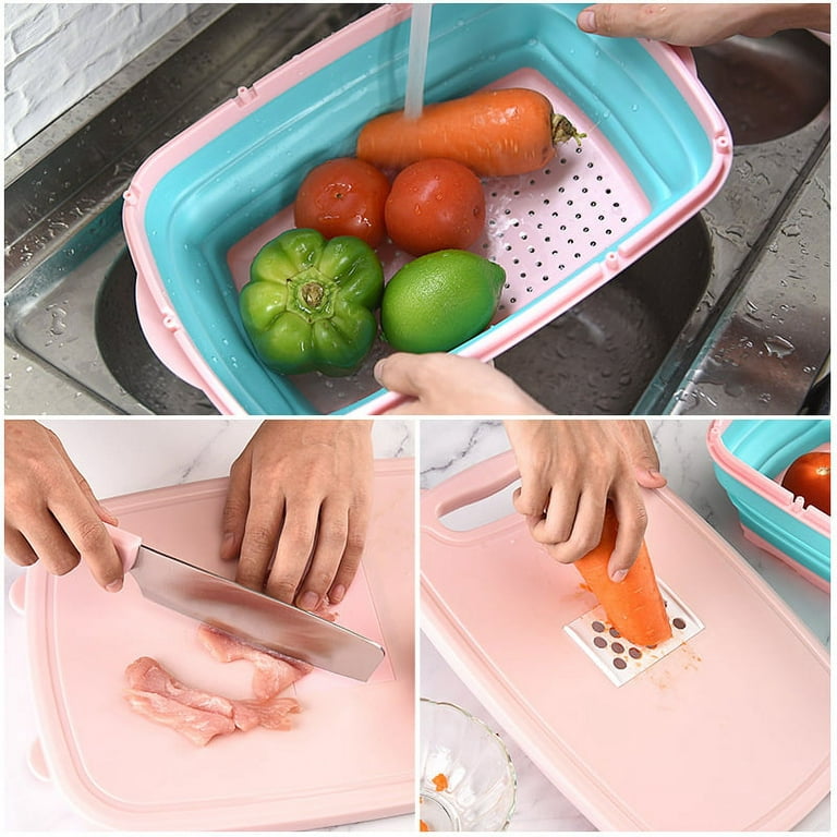 Cutting Board for Kitchen - 9-in-1 Multifunctional Cutting Boards - Durable Rice Husk - Collapsible Chopping Board - Space Saver - Fruit & Vegetable