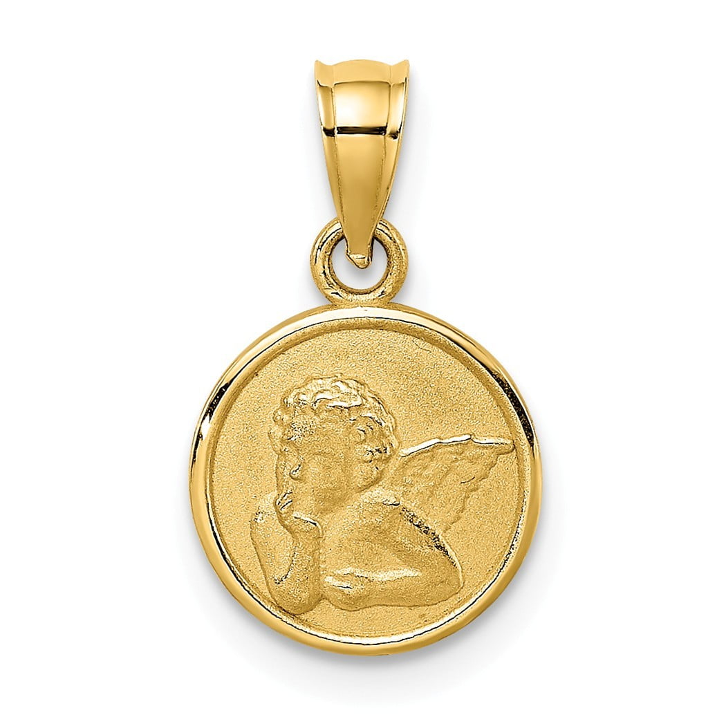 14k Gold 10mm Religious Guardian Angel Coin Pendant Necklace Engraved ...