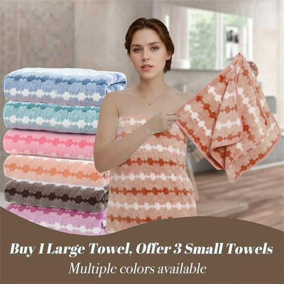 1*Towel 1*Bath Towel Dark and Light Striped Coral Fleece Printed Towel Towel Set Absorbent Dry Hair Quick Drying Soft and Skin Friendly Household