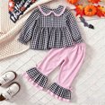 thumbnail image 5 of Kogui Toddler Girl Clothes Toddler Little Girls Long Flare Sleeve Tops Bell Bottom Pants Outfit with Headband 3 6 9 12 18 Months 2T 3T 4T 5T (Black,2-3 Years), 5 of 9