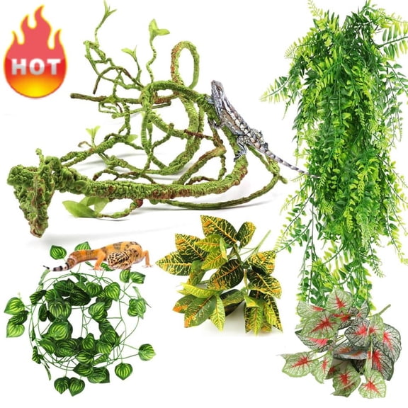 Reptile Plants, Terrarium Hanging Plant Vines Artificial Leaves Reptile Hide, Leopard Gecko Tank Accessories, Terrarium Decorations for  Geckos Chameleon