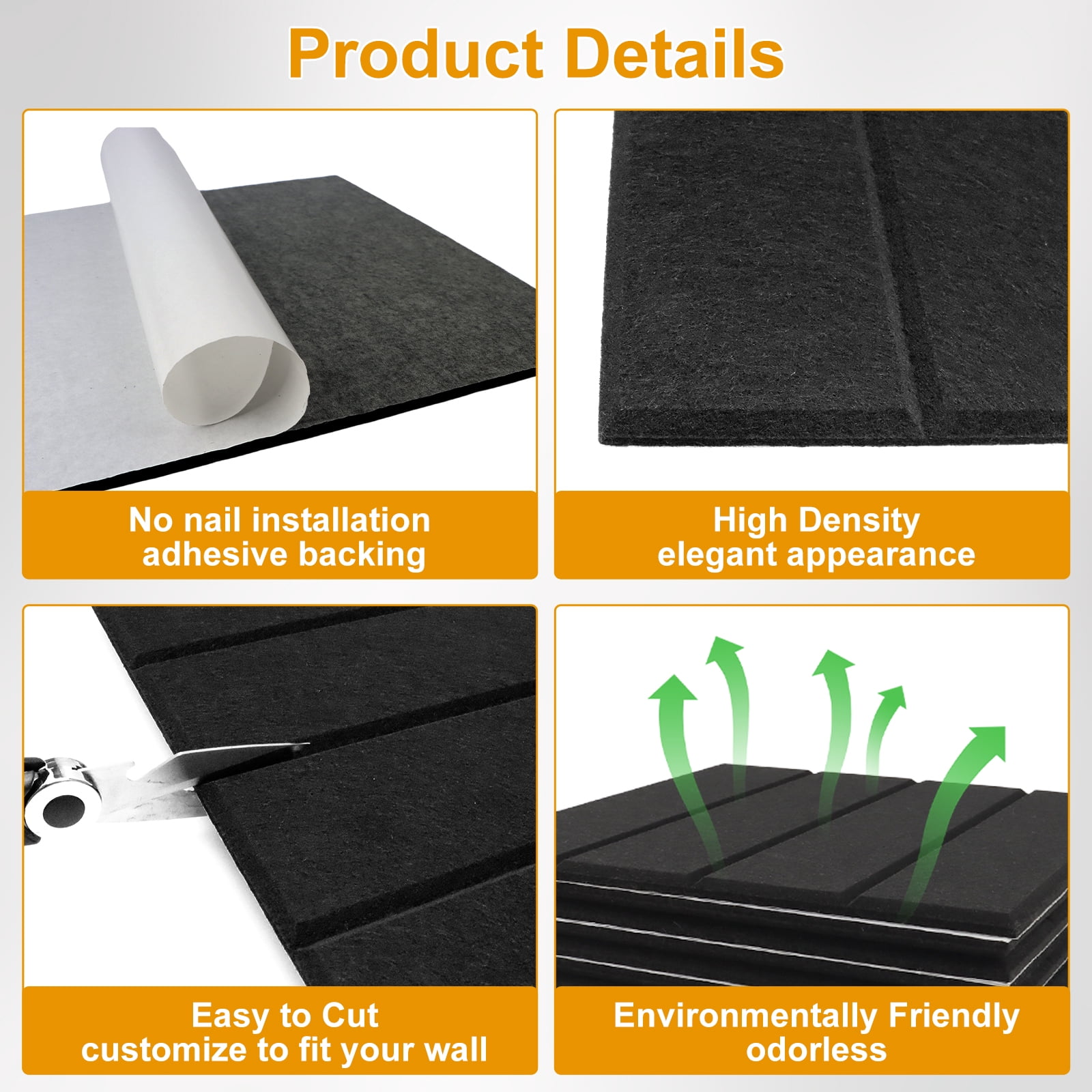 12-inch Cork Board, 12-Piece Self-Adhesive Felt Bulletin Board Tiles, Office & Home Decor Message Board, Sound-Absorbing Cork Panel Effectively Reduces Echo & Noise, Black