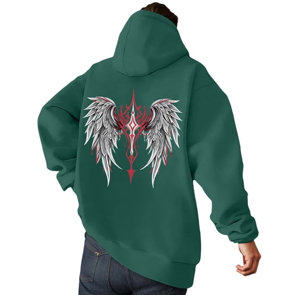 Mens Hoodies Comfort Hoodie Winter Angel Wing Print Casual Pullover Hoodie Soft Lined Sweatshirt Cozy Streetwear Top With Front Pocket for Outdoor