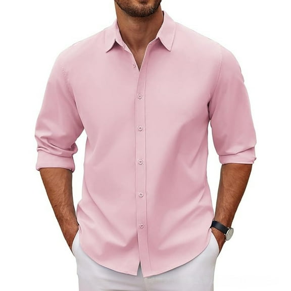 OIOLOYJM Men's Long Sleeve Button Down Shirts Dressy Casual Collared Business Work Shirt Beach Wedding Vacation Shirts Pink S