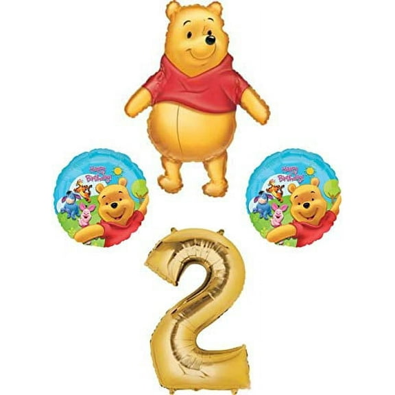 Winnie the Pooh 2nd Birthday Party Balloon Bundle, for 2 Year Old Birthday