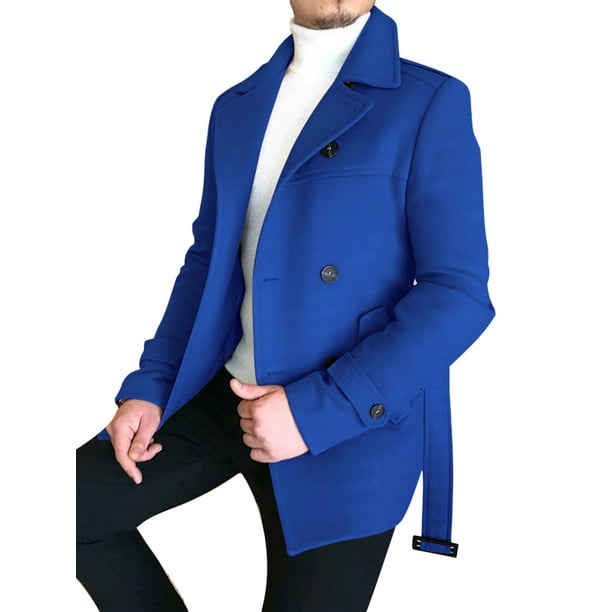 totaal Bengelen gras Glonme Men Pea Coats Long Sleeve Winter Warm Jacket Double Breasted Trench  Coat Formal Woolen Outwear Button Down Lapel Overcoats Royal Blue S -  Walmart.com