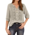 thumbnail image 2 of T Shirts for Women 2026 Summer Vintage Boho 3/4 Sleeve Shirt V Neck Embroidered Casual Tshirt Blouse, 2 of 7