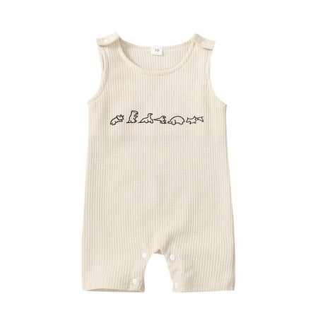 

MissiMae Cool Baby Boy Romper Sleeveless Round Neck Dinosaur Printed Buttoned Short Pants Bodysuit for Summer Kids Clothing