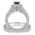 thumbnail image 2 of 2 Carat Emerald & Diamond 2.10 Carat Emerald & Diamond Antique Bridal Set Engagement Ring on 10k White Gold, 2 of 2