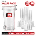 thumbnail image 2 of 24 oz Clear Plastic Cups with Lids Disposable, 100 Count Togo Drinking Cup with Strawless Sip Lid for Smoothie, Cold Brew Iced Coffee, Lemonade, Ice Latte, Boba, Party Drinks, Bulk, 24 Ounce, 2 of 5