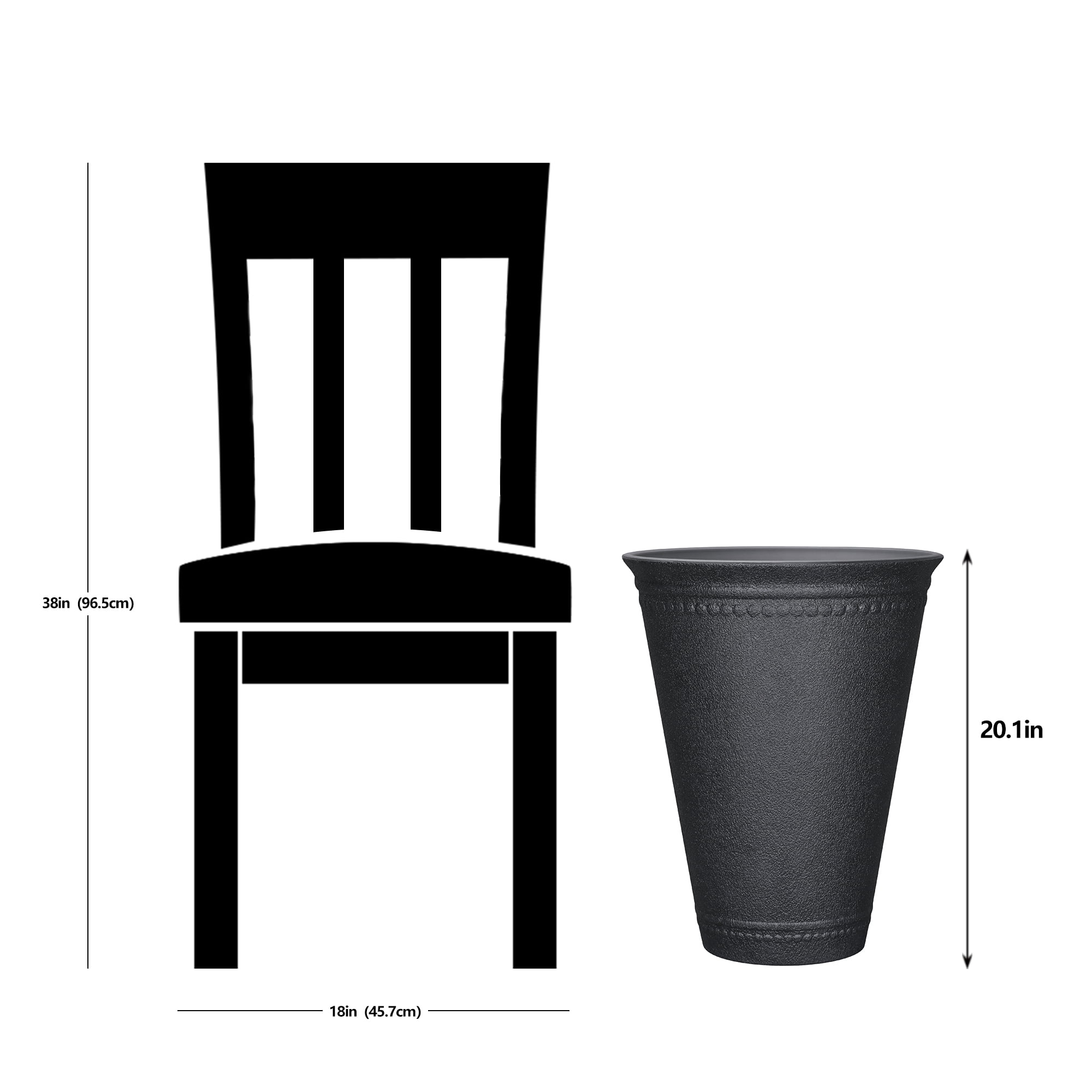 My Texas House 16.1" D × 20.1" H Asti Tall Black 100% Recycled Resin Tall Planter