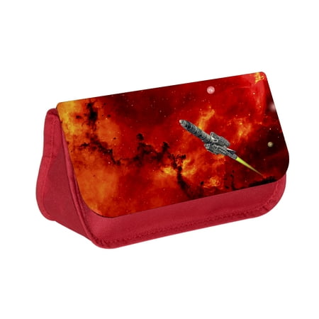 Box Shuttle - Space Shuttle Blast Off - Boys / Girls Red Pencil Case with 2 Zippered Pockets and Velcro Closure