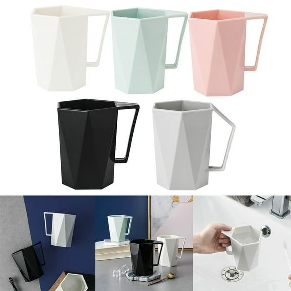 10oz Toothbrush Holders Rhombus Toothbrush Holder for Bathroom Plastic Toothbrush Cup with Handle Dirt-Resistant Toothpaste Holder Reusable Bathroom Tumbler Cups Bathroom Counter Organizer White