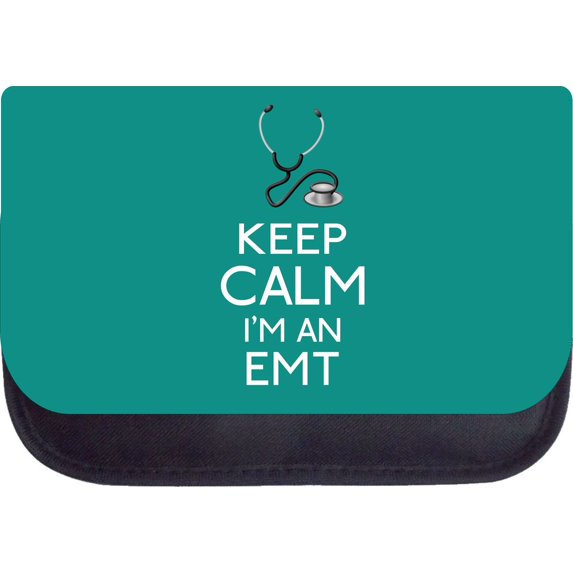 Keep Calm I'm an EMT-Teal - 5" x 8.5" Black Multi-Purpose Cosmetic Case - with 2 Zippered Pockets and Nylon Lining