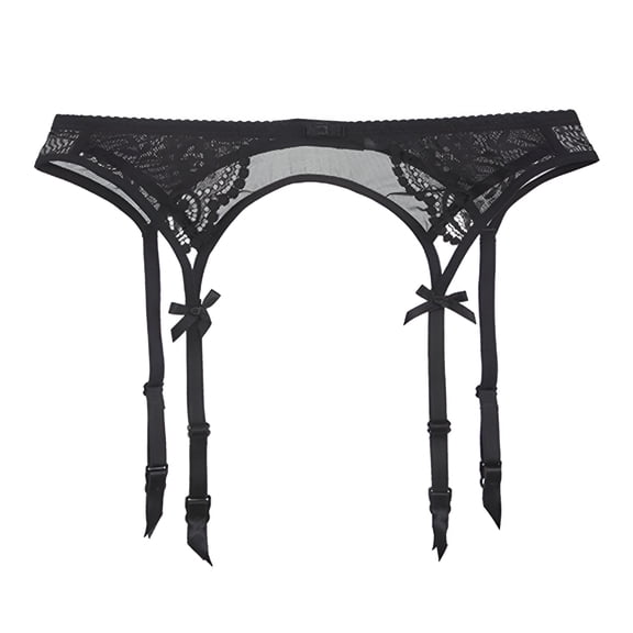 TELOLY Women Black Simplicity Sexy Suspender Garter Belt for Thigh High Stockings, Metal Clips