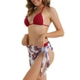 thumbnail image 4 of Conjuntos de bikini de triángulo para mujer de 3 piezas, tanga de corte alto, falda de cobertura con estampado de hojas, trajes de baño, talla X-Small, rojo, 4 of 5