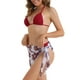 thumbnail image 4 of Conjuntos de bikini de triángulo para mujer de 3 piezas, tanga de corte alto, falda de cobertura con estampado de hojas, trajes de baño, talla X-Small, rojo, 4 of 5