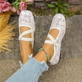 thumbnail image 6 of Women's Spring Ballet Style Flat Pumps Open Toe Lace Up Design Soft Sole Lightweight Comfortable Elegant Casual Shoes For Daily All Day Wear Beige 39, 6 of 8