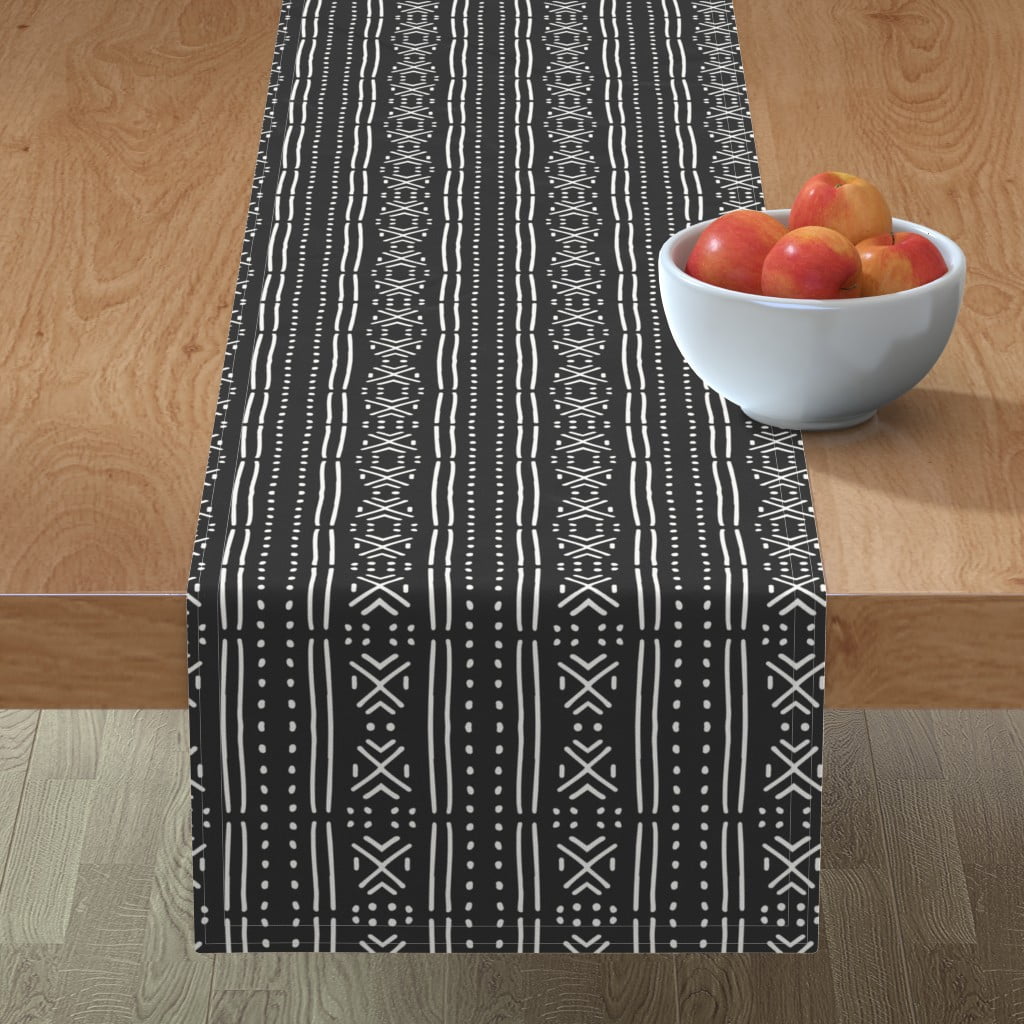 Table Runner Mud Cloth Black And White African Line Geo Tribal Cotton