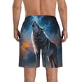 thumbnail image 3 of KLL Lonely Night Sky Wolf Men's Casual Summer Beach Shorts Hawaiian Shorts with Pockets-Large, 3 of 5