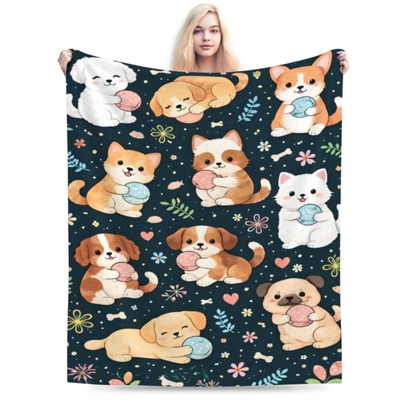 Cute Puppy Cartoon Blanket Kids Christmas Birthday Throw Blanket Adorable Dog Pattern Soft Cozy Blanket for Couch Bed Kids Room Decor 50x40