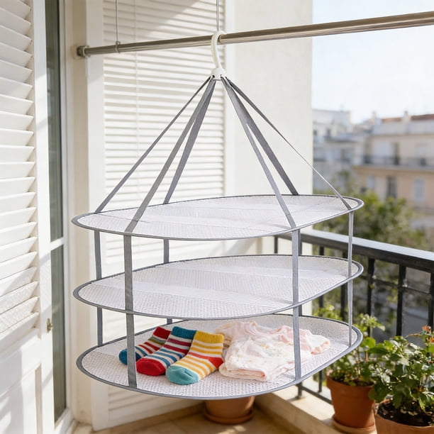 Uuiauoio Drying Rack Clothing Collapsible Laundry Basket Folding Hanging Dry Net Mesh Dryer for Clothes Drying Household Lingerie Sweater Blouse Herb(3 layer)