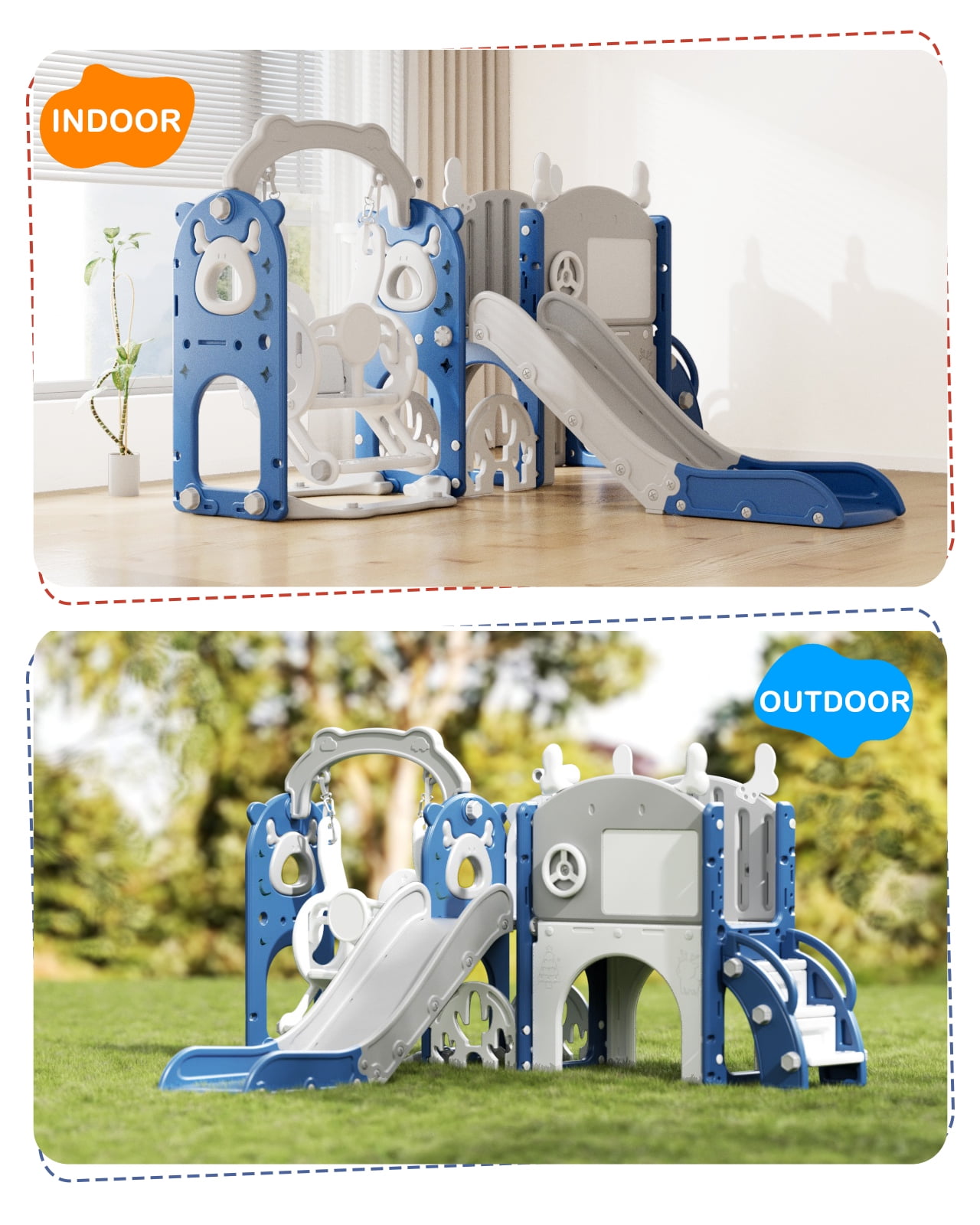 YUFU 13 in 1 Toddler Slide Swing Set with Golf Drawing Board for Indoor Outdoor Use for Kids Age 1+