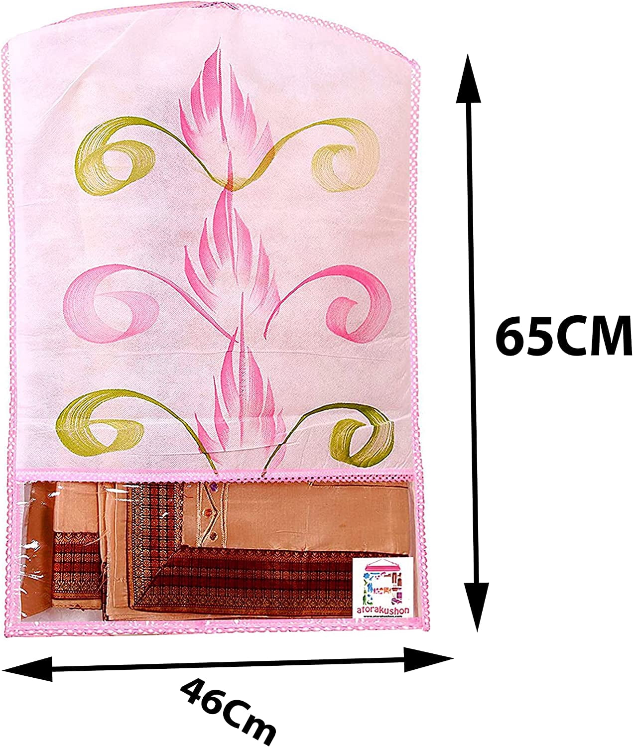 atorakushon Nonwoven 25'' Hanging Garment Suit Bags Storage Clothes Cover with Clear Window for Tuxedos Shirts Saree Pack of 24 Printed color