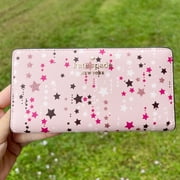 Kate Spade Staci Twinkle Printed Large Slim Bifold Wallet Leather Pink Multi