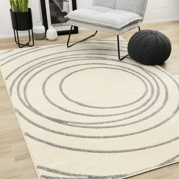 Rug Branch Contemporary Geometric, Tonal/Solid Cream Indoor Area Rug - 5' x 8'
