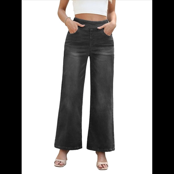 Pantalones Vaqueros Anchos de Talla Grande para Mujer, Cintura Alta, Adelgazantes, con Múltiples Bolsillos, Rectos, Holgados e Informales. Gris XL