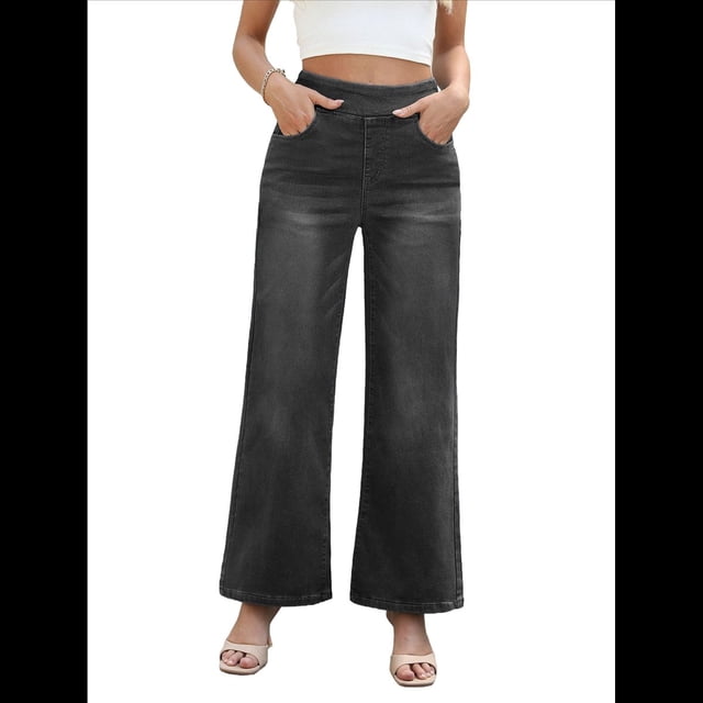 Pantalones Vaqueros Anchos de Talla Grande para Mujer, Cintura Alta, Adelgazantes, con Múltiples Bolsillos, Rectos, Holgados e Informales. Gris S