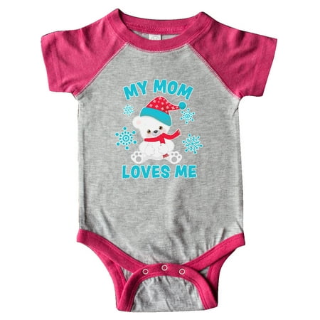 

Inktastic Polar Bear My Mom Loves Me in Santa Hat with Snowflakes Gift Baby Boy or Baby Girl Bodysuit