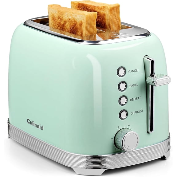 Toaster 2 Slice Retro Stainless Steel with 1.5” Extra Wide Slots Bagel, Defrost, Reheat, Cancel Functions, 6 Bread Shade Settings, Removable Crumb Tray, Gray