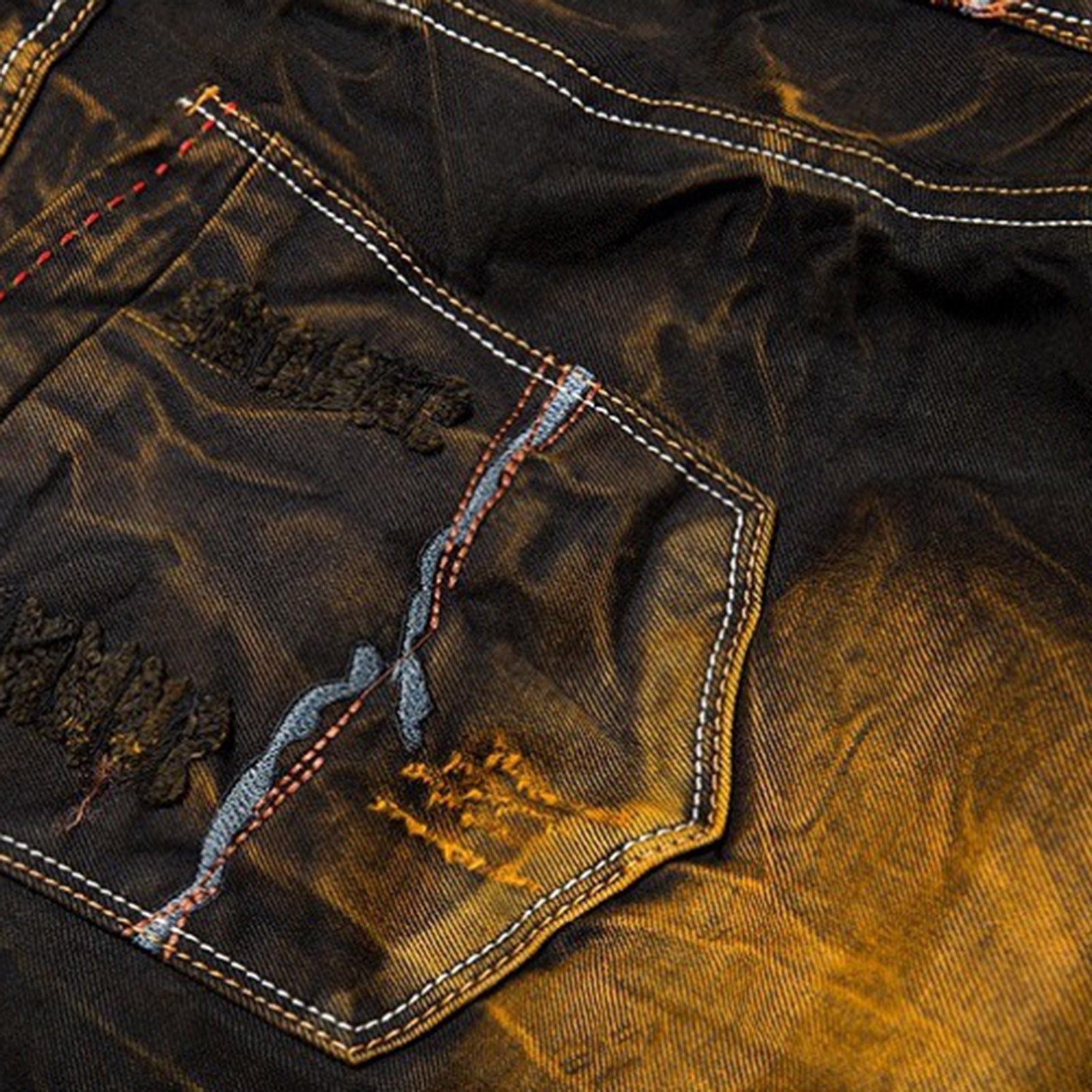 Guzom Men s and Big Men s Slim Fit Jeans Straight Leg Casual Distress Button Down Stretch Denim Pants Yellow Size S
