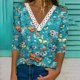 thumbnail image 3 of Camisetas elegantes con estampado de flores para mujer, camiseta de manga larga con cuello en V de empalme de encaje, Tops informales holgados de estilo dulce para mujer, Tops diarios de otoño 2022, 3 of 4