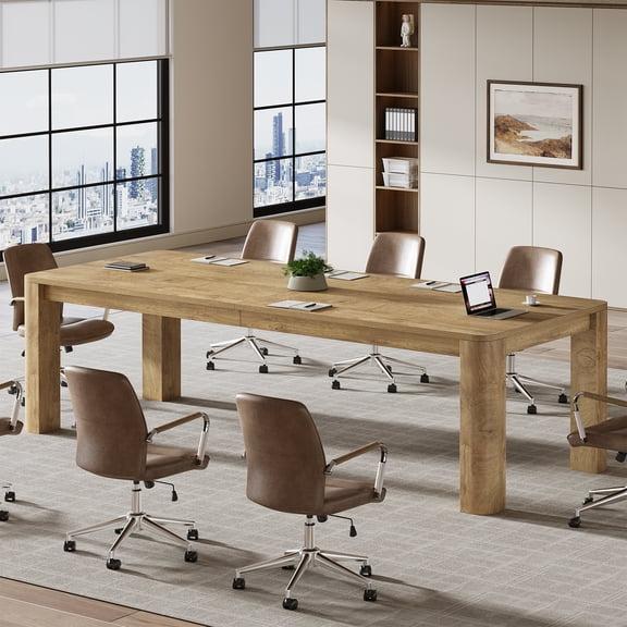 Finmind 78.74-inch Conference Table for 6-8 People, 6.56 ft Modern Meeting Table, Large Business Workstation Boardroom Desk, Light Brown