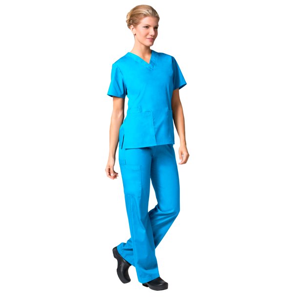 Maevn CORE Women's Classic VNeck Solid Scrub Top & Full Elastic Band