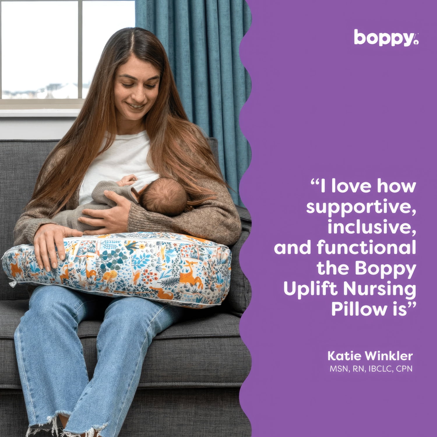 Boppy Uplift Nursing Pillow - Wedge Bottle & Breastfeeding Pillow to Reduce Spit-Up and Reflux Symptoms, with Body-Inclusive Opening And Adjustable Belt - Colorful Forest Animals