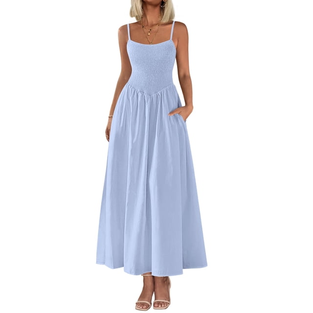 Vestido largo PRETTYGARDEN para mujer, estampado de verano, azul claro