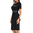thumbnail image 4 of INSPIRE CHIC Women's Sheath Dress Short Sleeve Contrast Color Elegant Pencil Wear-to-Work Midi Dresses L Black, 4 of 6