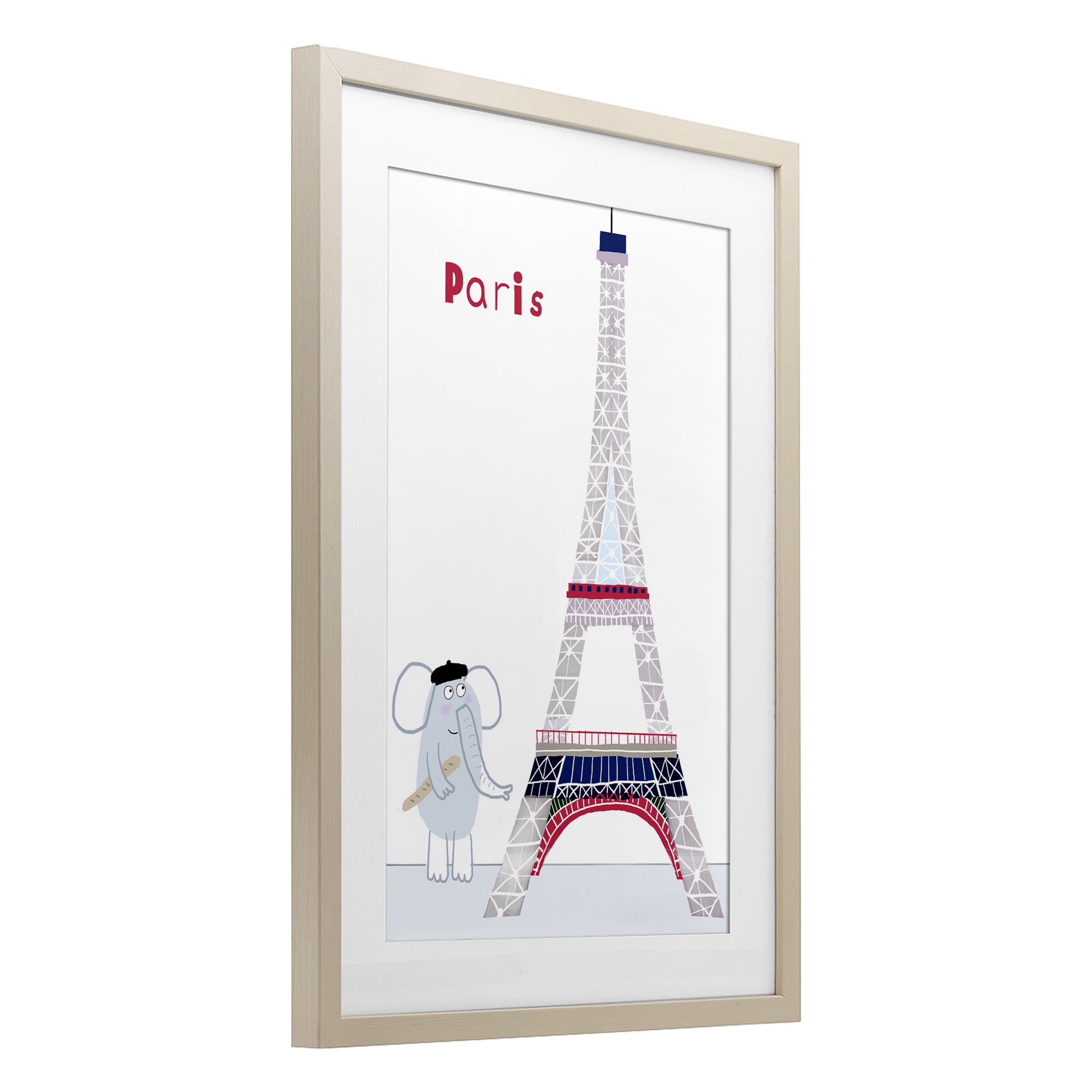 Elephant & Eiffel Tower Birch Framed Print Under Glass, design by Carla Daly