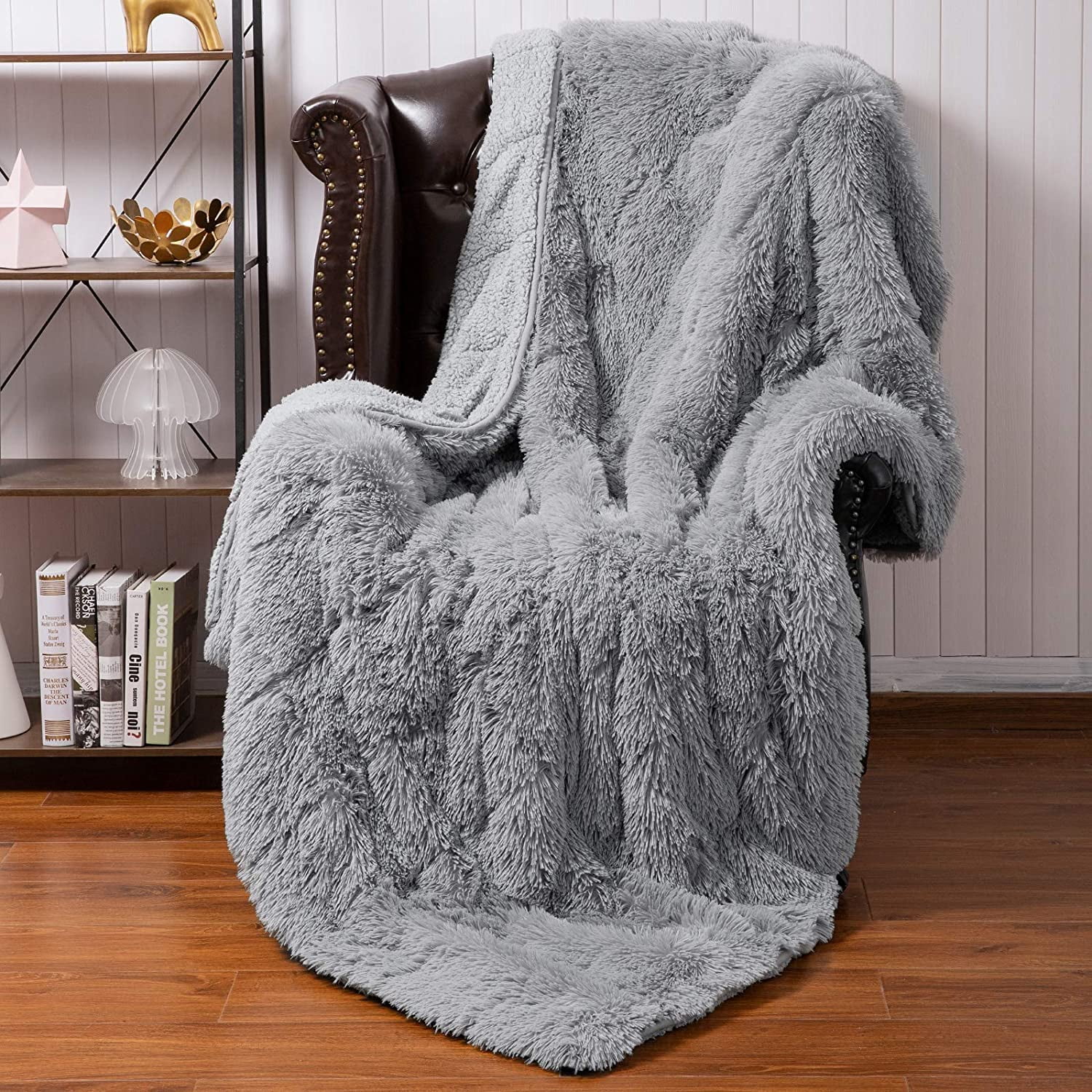 Noahas Fuzzy Faux Fur Weighted Blanket 15lbs，Snuggly Luxury Shaggy