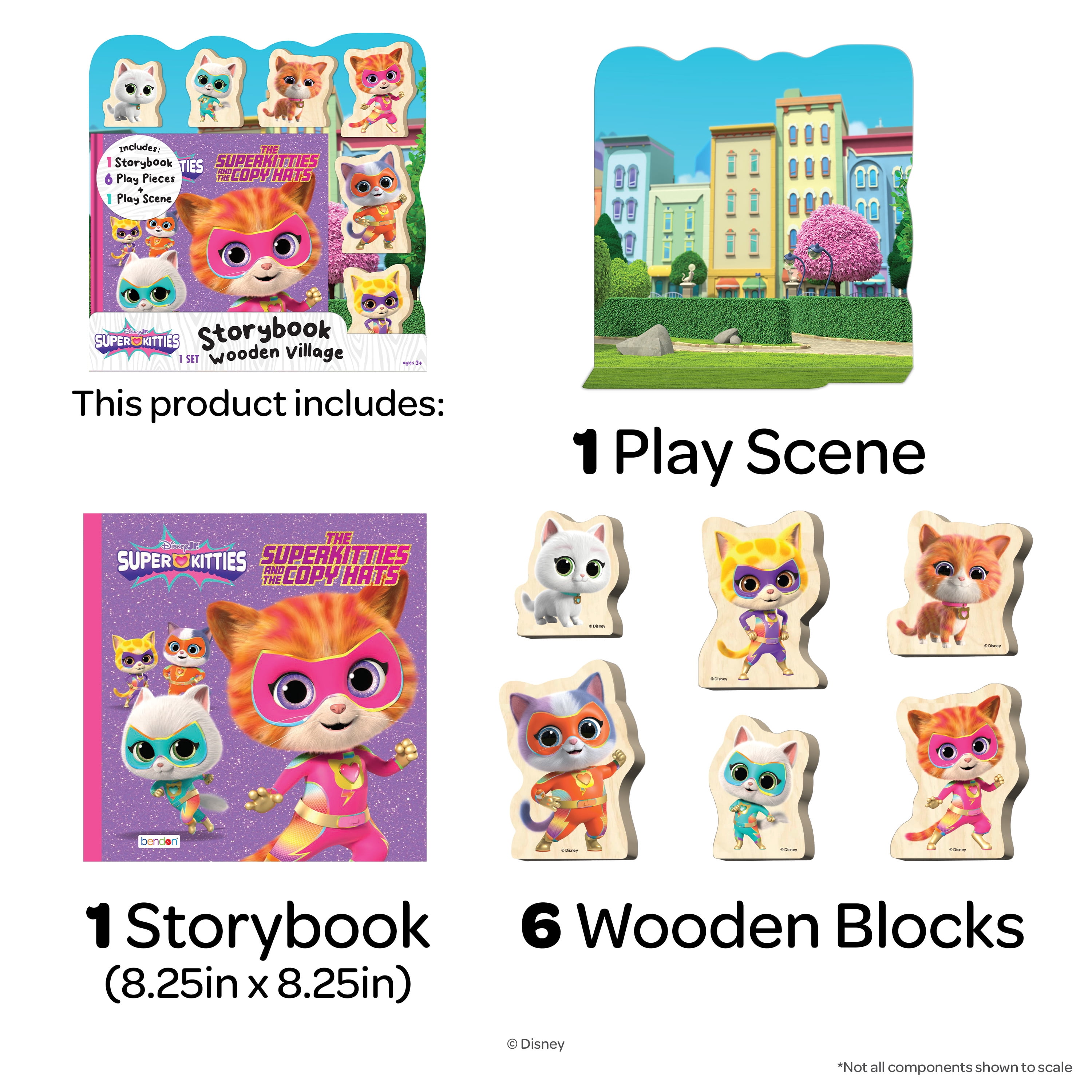 Disney Junior Super Kitties Wooden Playset for Toddlers – Storybook Village with 6 Figures, Imaginative Pretend Play Toy, Preschool Toys Ages 3+