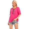 thumbnail image 3 of Blusa informal de manga corta con borlas y bordado bohemio mexicano de verano para mujerRoseLarge, 3 of 5