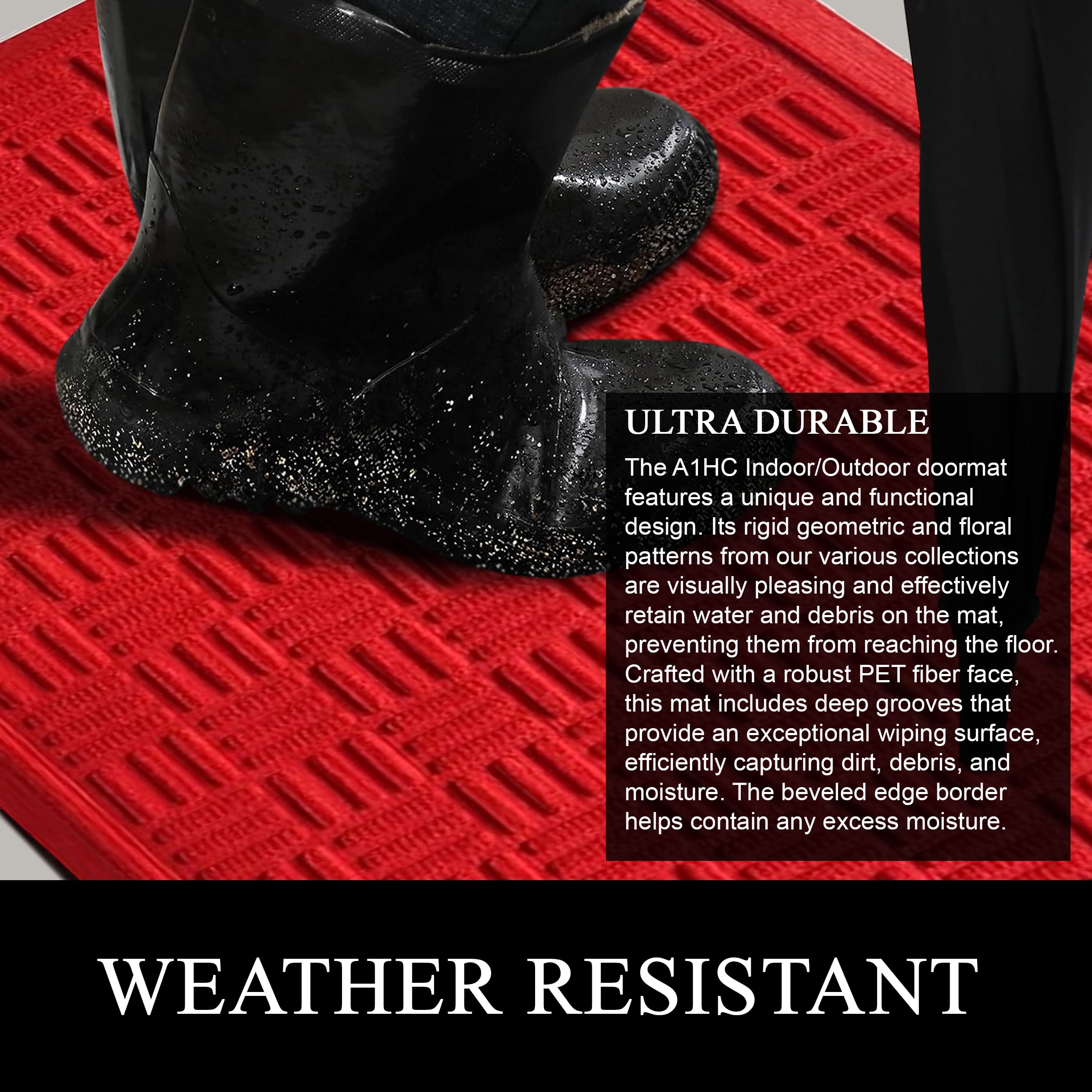 A1HC Indoor Outdoor Mat, Front and Back Entrance Welcome Mats, Large Front Door Patio Mats 16X24 Inches, Non-Slip Easy Clean Entrance Washable Large Size Doormats, Black